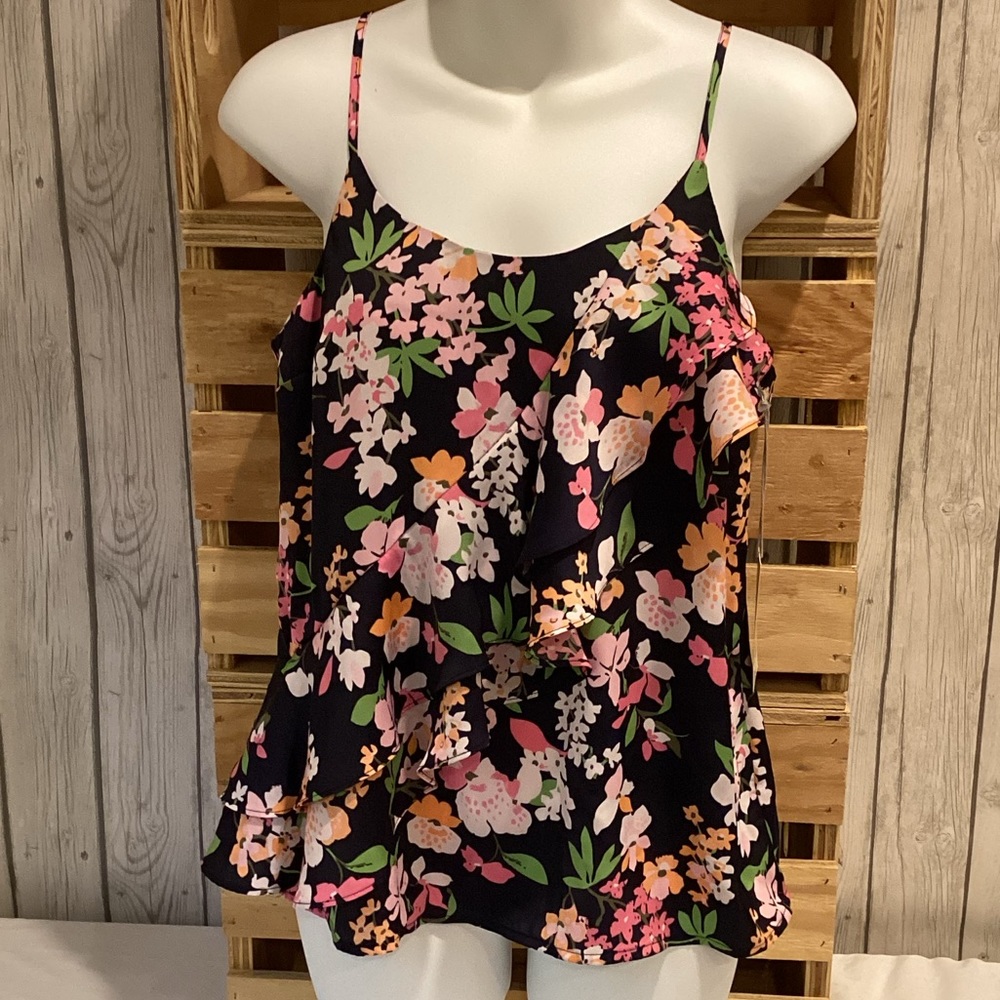 NWT A New Day Ladies Navy Floral Camisole  Ruffle  Tank Sz X Small